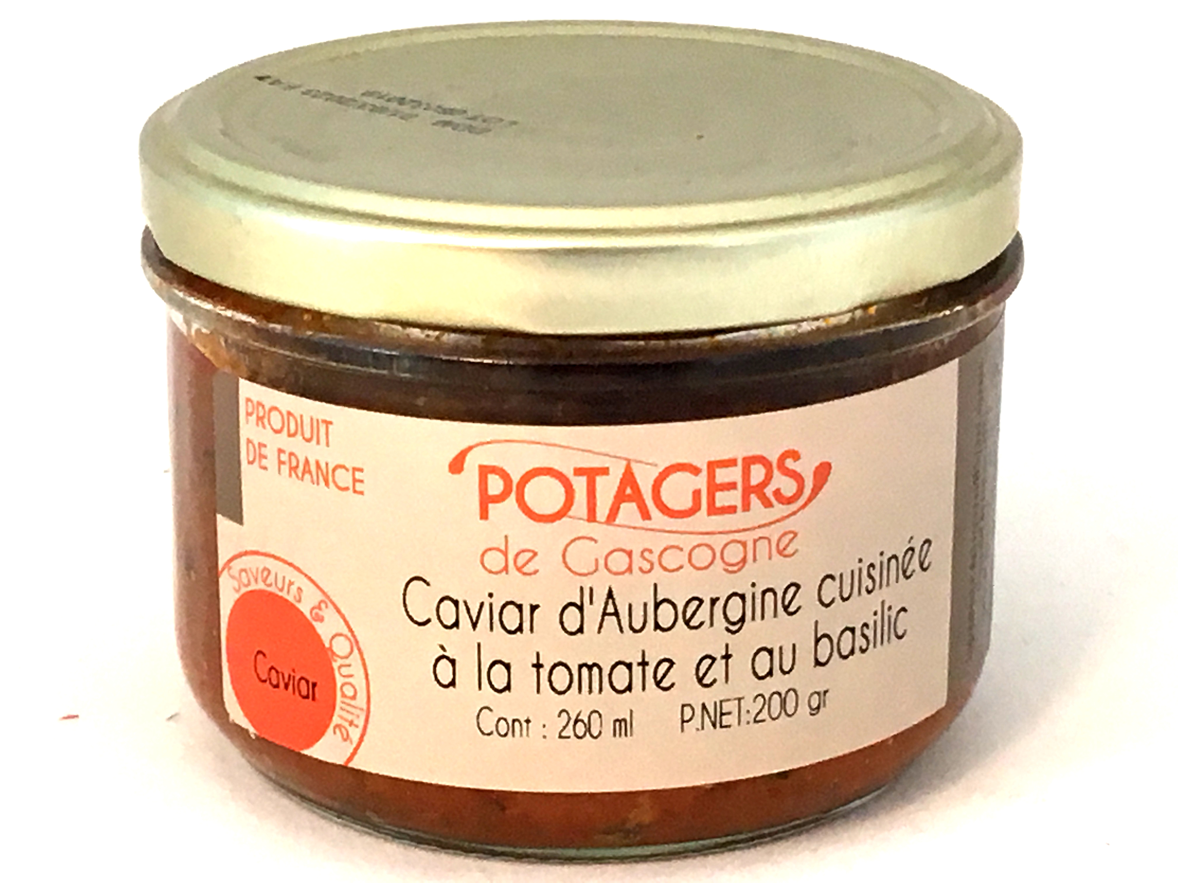 Caviar d'aubergines cuisinées à la tomate et au basilic 200g (bocal)