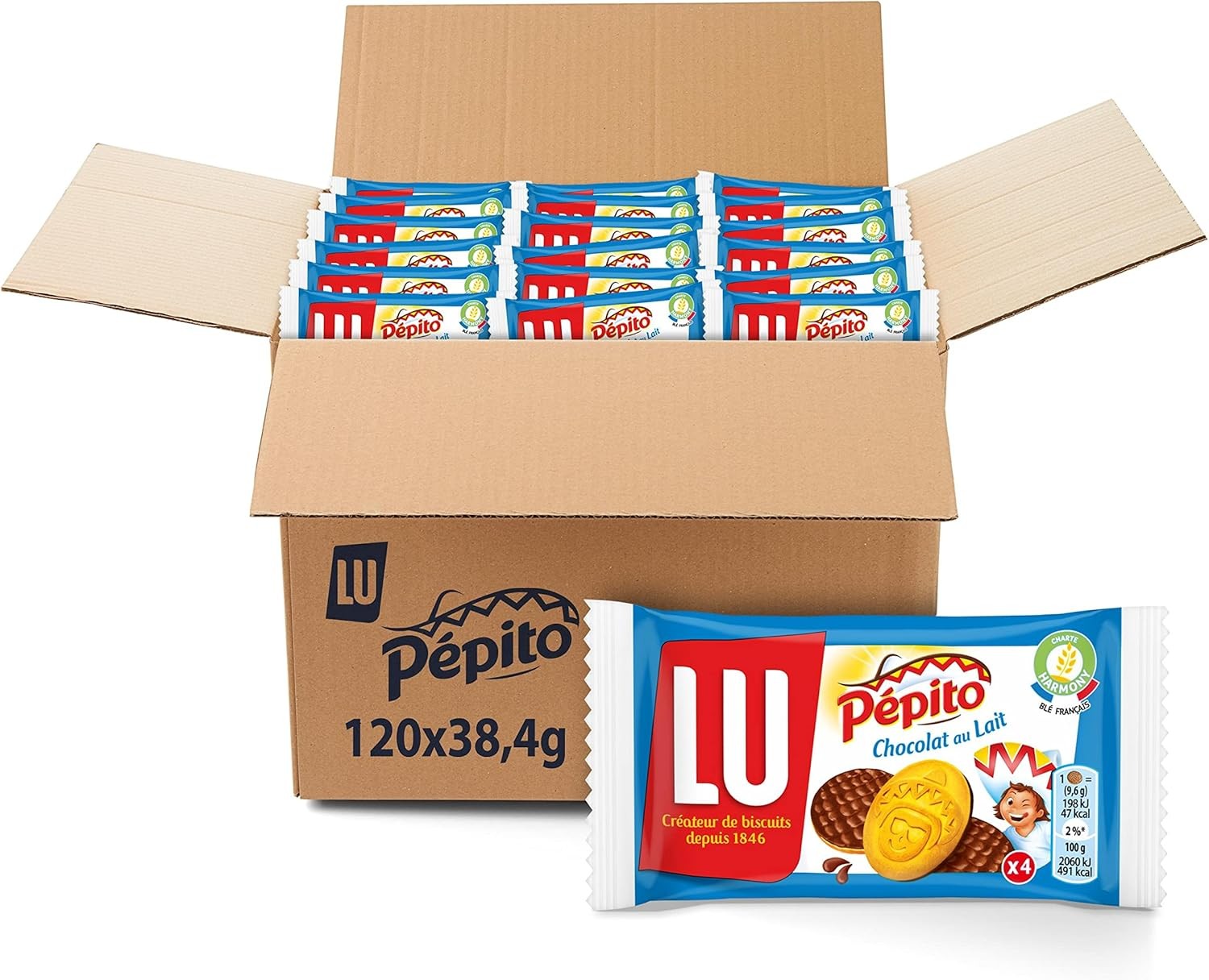 Lu pepito biscuit nappe au chocolat au lait pack de 120 sachets 38 4 g 