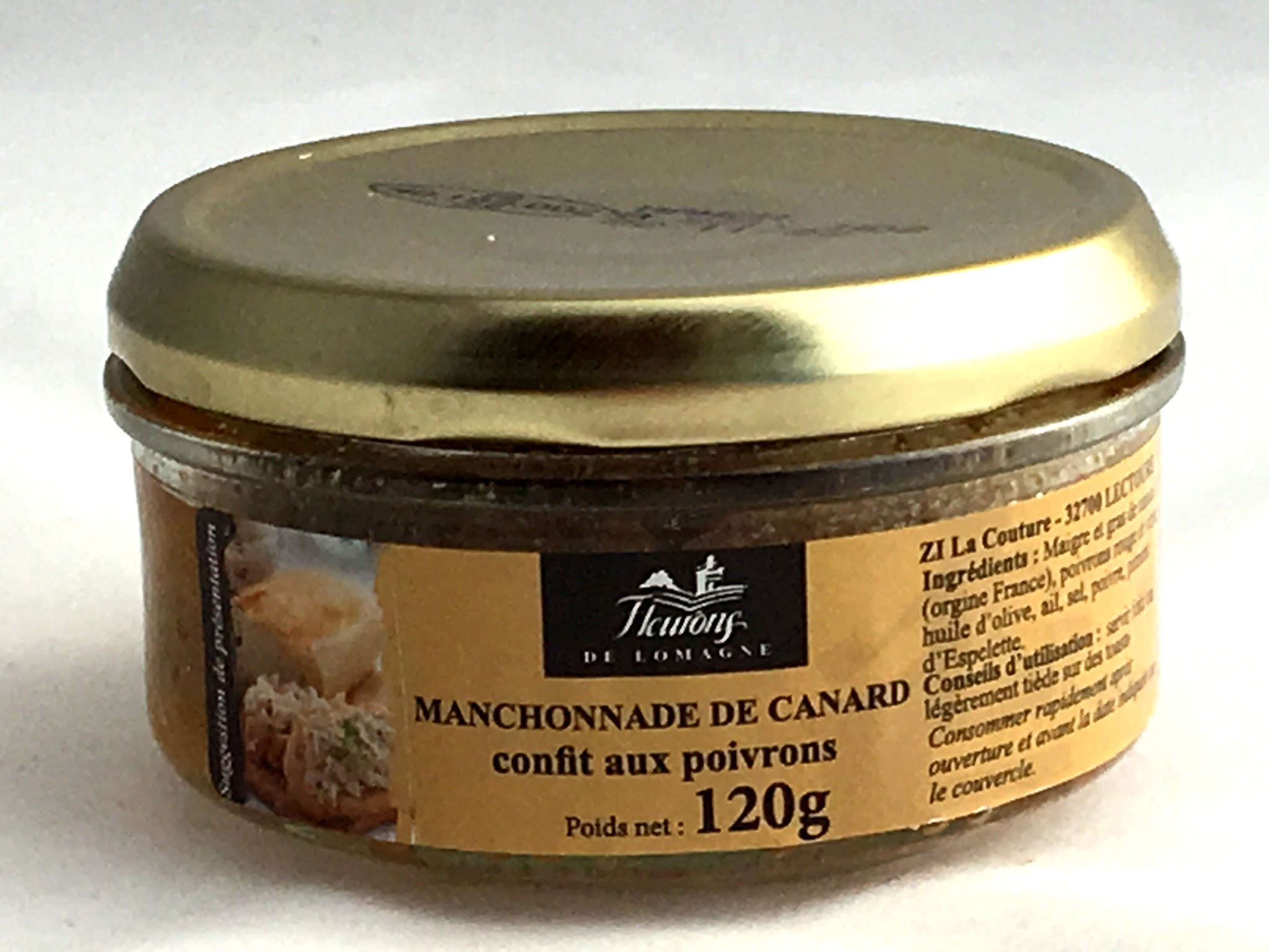 Manchonnade de canard confit aux poivrons 120g (bocal) produits du terroir
