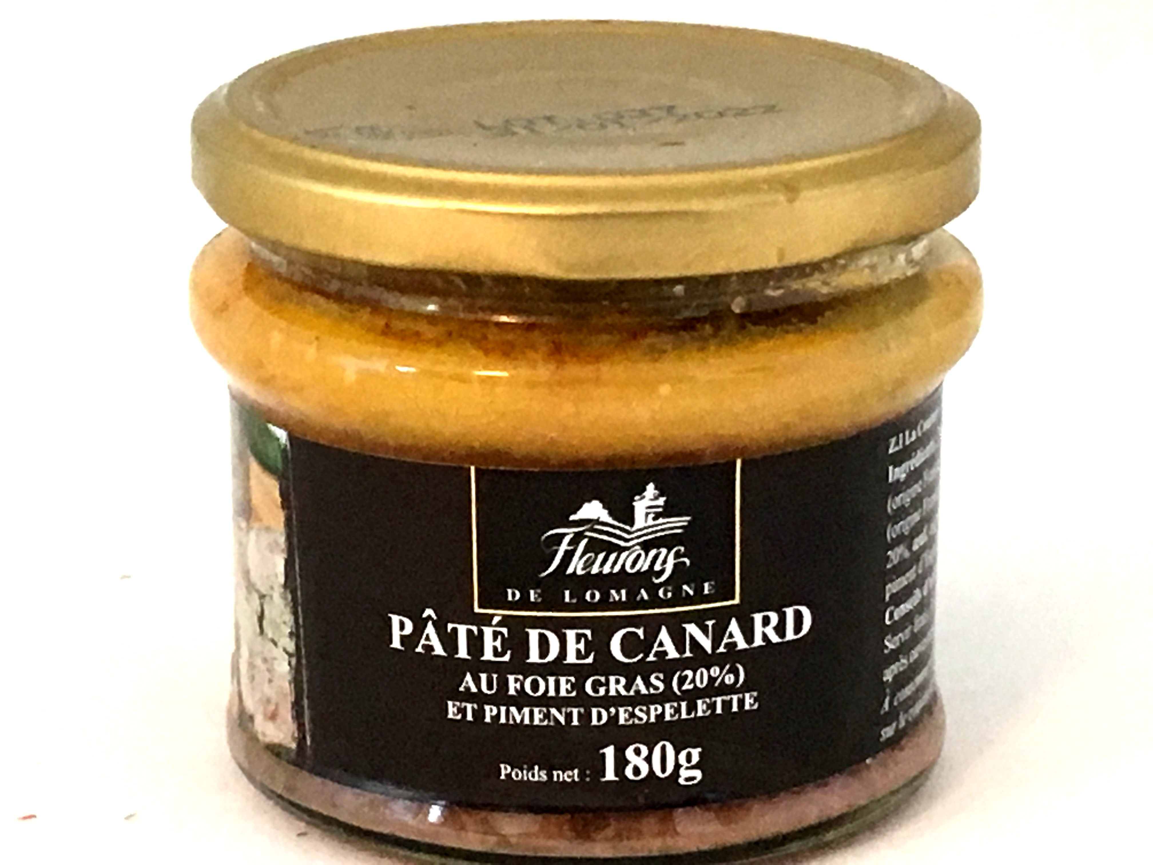 Pâté de canard au foie gras et piment d'Espelette 180g (bocal)