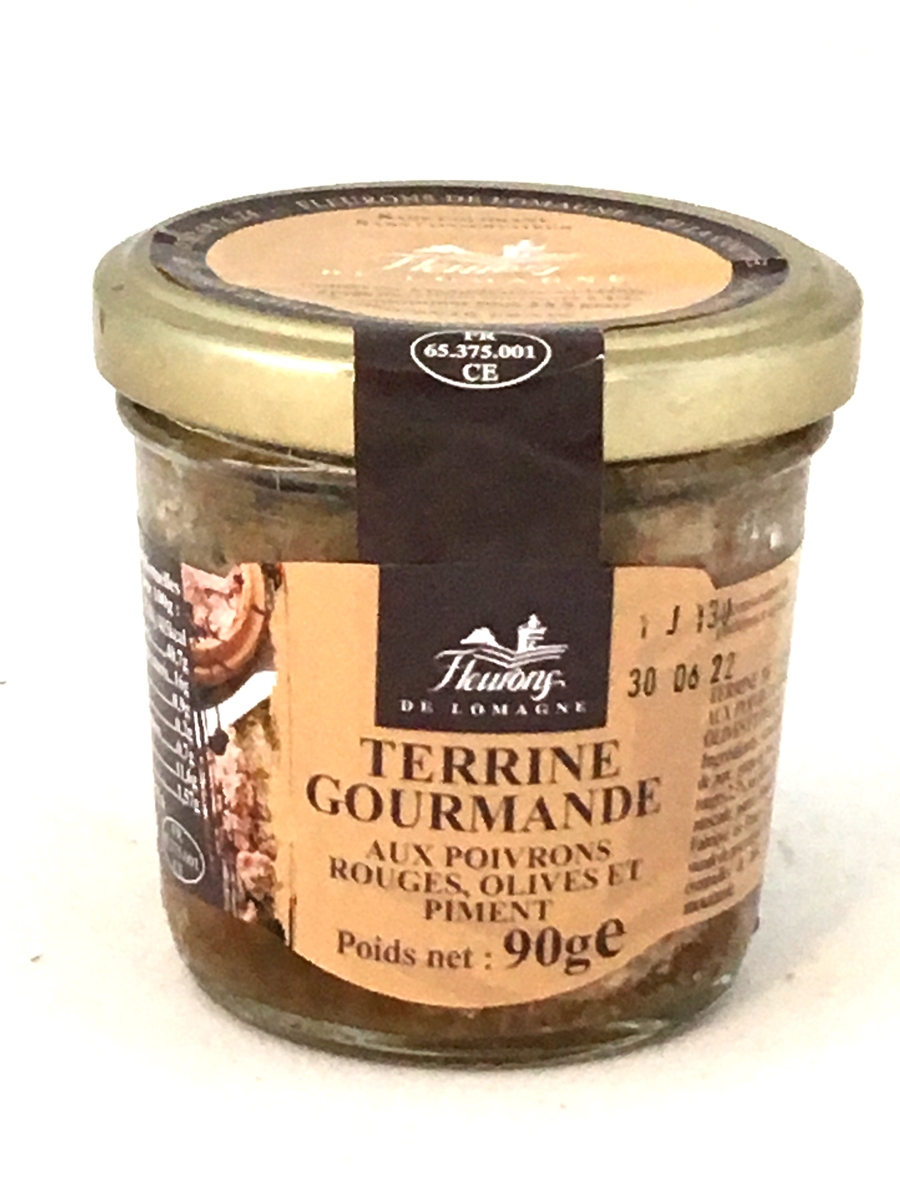 Terrine gourmande aux poivrons, olives et piment 90g (bocal)