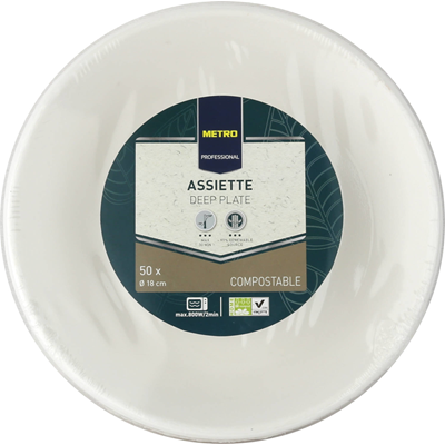 Assiette a soupe jetable rond biodegradable blanc 18 cm x 50