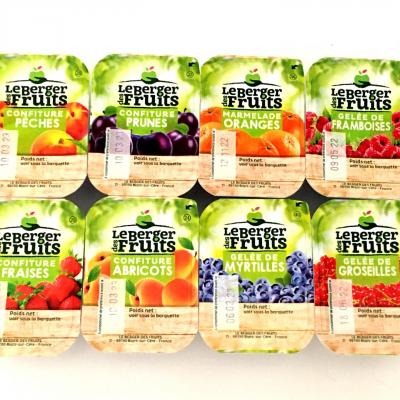 Assortiment de confitures berger de fruits 30g 8 parfums le lot de 5 soit 40 barquettes assorties