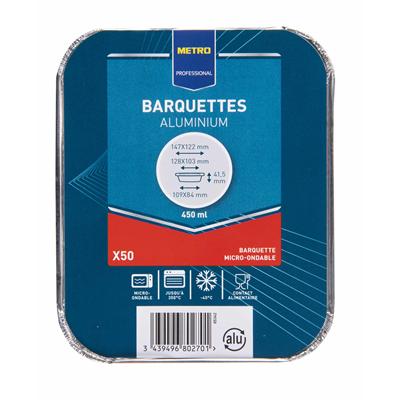 Barquette jetable aluminium 450 cc vendu par 50 