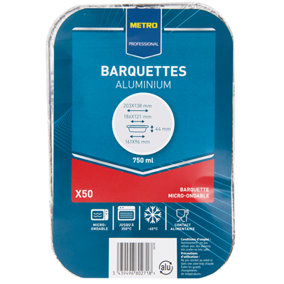 Barquette jetable aluminium 750 cc vendu par 50 