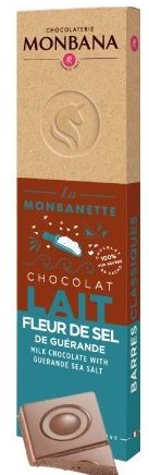 Barre chocolat au lait fleur de sel de guerande igp 40g monbana