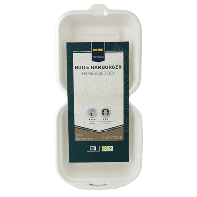 Boite burger biodegradable blanc 15 5 x 14 8 x 8 cm x 50