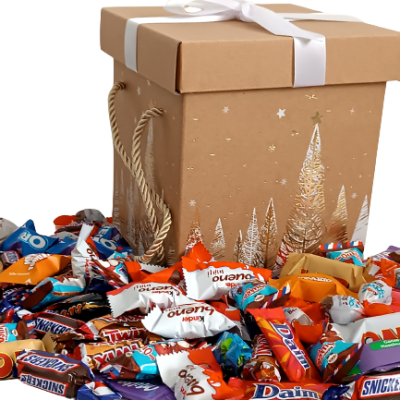 Boite cadeau sapin garnie de 100 chocolats