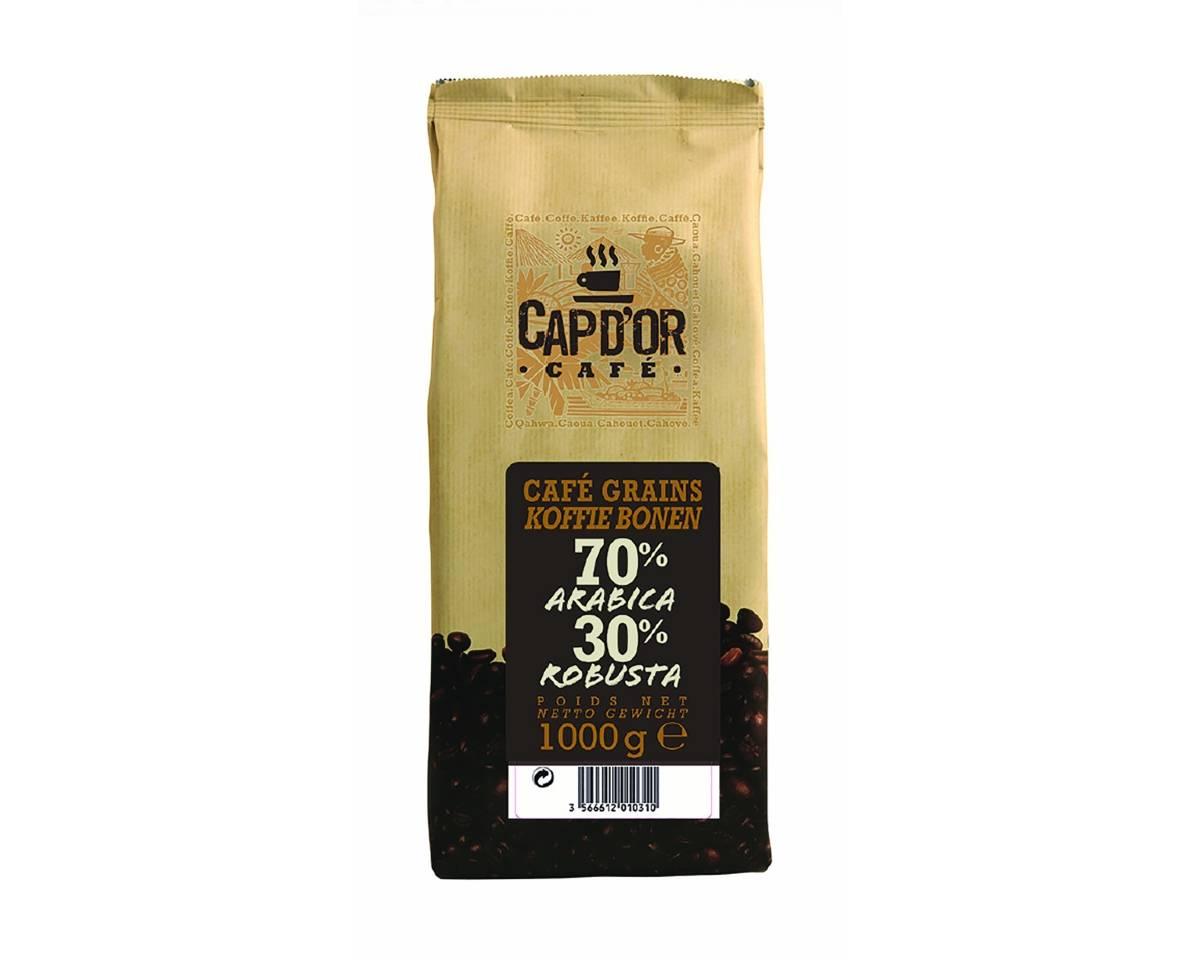 Café en grains 70% arabica 30% robusta cap d'or 1 kg