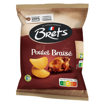 Chips ondulees saveur poulet braise 25 g brets x 32 paquets