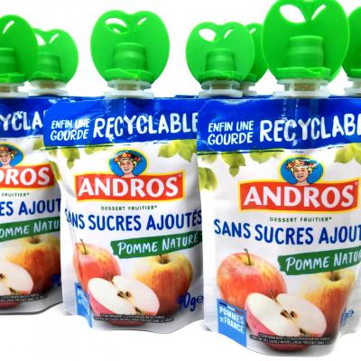 Compote de pommes nature sans sucres ajoutes gourde 90 g andros le lot de 10