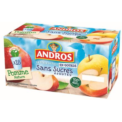 Compote de pommes sans sucre gourde18 x 90 g andros