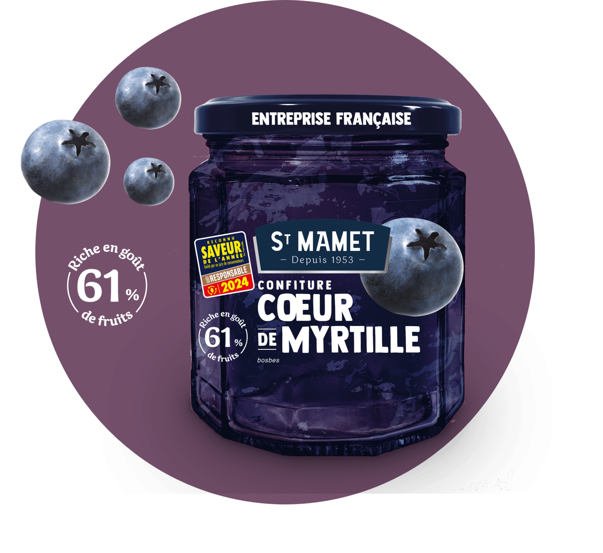 Confitures saint mamet en pot 310g de 60 de fruits myrtilles