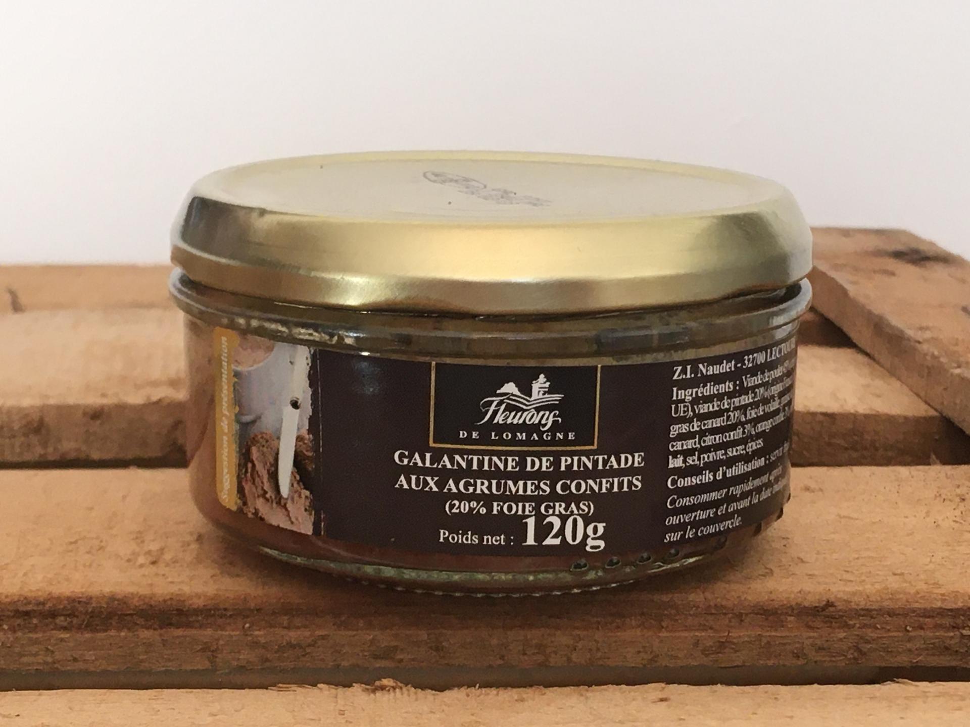Galantine de pintade aux agrumes confits 20 foie gras 120g bocal