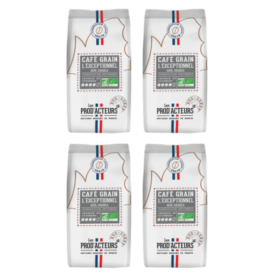 Les prod acteurs cafe en grain l exceptionnel pur arabica bio 1 kg le lot de 4 gros volume