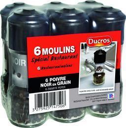 Moulin restaurant poivre noir 35 g x 6 ducros