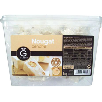 Nougat blanc emballe individuellement en carton de 1 kg