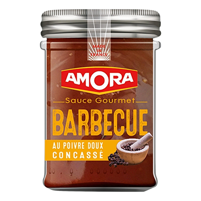 Sauce gourmet barbecue au poivre doux concasse pot 217 g amora