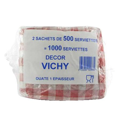 Serviette jetable 1 pli vichy rouge H.29 x L.32 cm x 1000 Tork