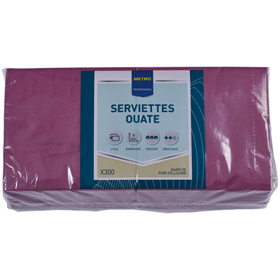 Serviette jetable 2 plis cellulose aubergine 33 x 33 cm x 200