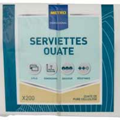 Serviette jetable 2 plis cellulose blanc 33 x 33 cm x 200