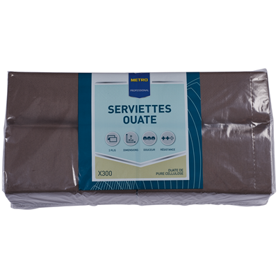 Serviette jetable 2 plis cellulose chocolat 23 x 23 cm x 200