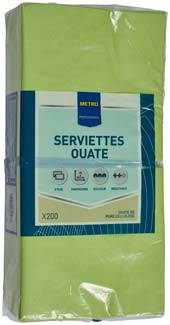 Serviette jetable 2 plis cellulose citron vert 33 x 33 cm x 200