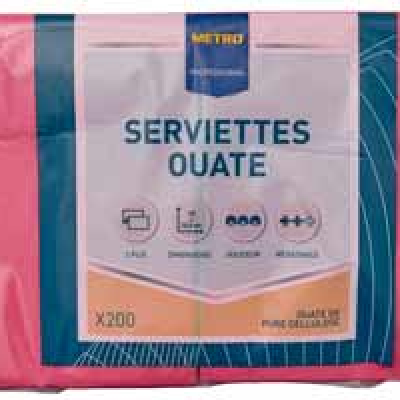 Serviette jetable 2 plis cellulose fuchsia 33 x 33 cm x 200