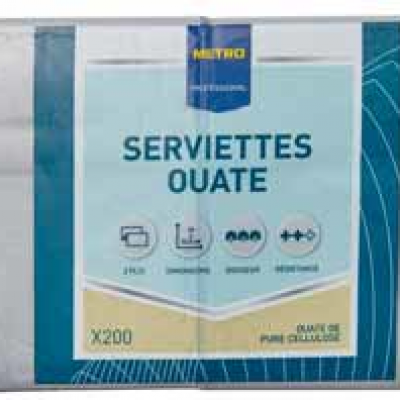 Serviette jetable 2 plis cellulose gris 33 x 33 cm x 200