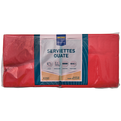 Serviette jetable 2 plis cellulose rouge 33 x 33 cm x 200