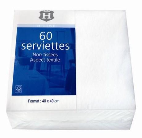 Serviette jetable airlaid blanc h line 40 x 40 cm vendu par 60 pour professionnels
