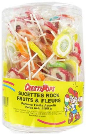 Sucettes rock fruits et fleurs 100 pieces pour professionnels