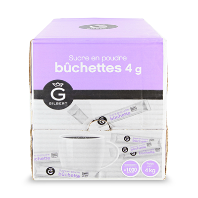 Sucre en poudre bûchette 1000 x 4 g Gilbert